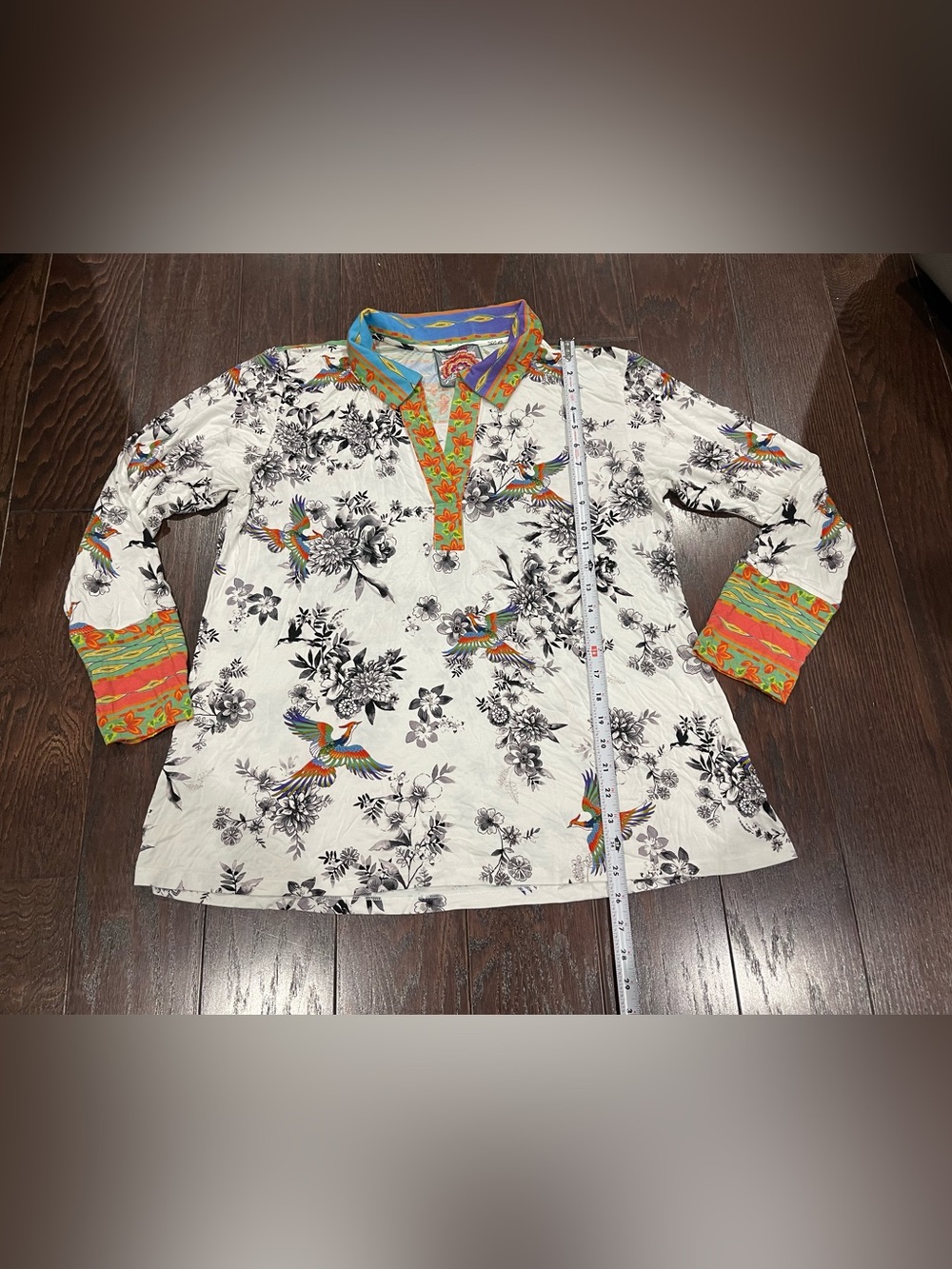 Johnny Was Dreamer Garden Split Front Henley Tee Boho Chic Women Size X-Large - Picture 7 of 8